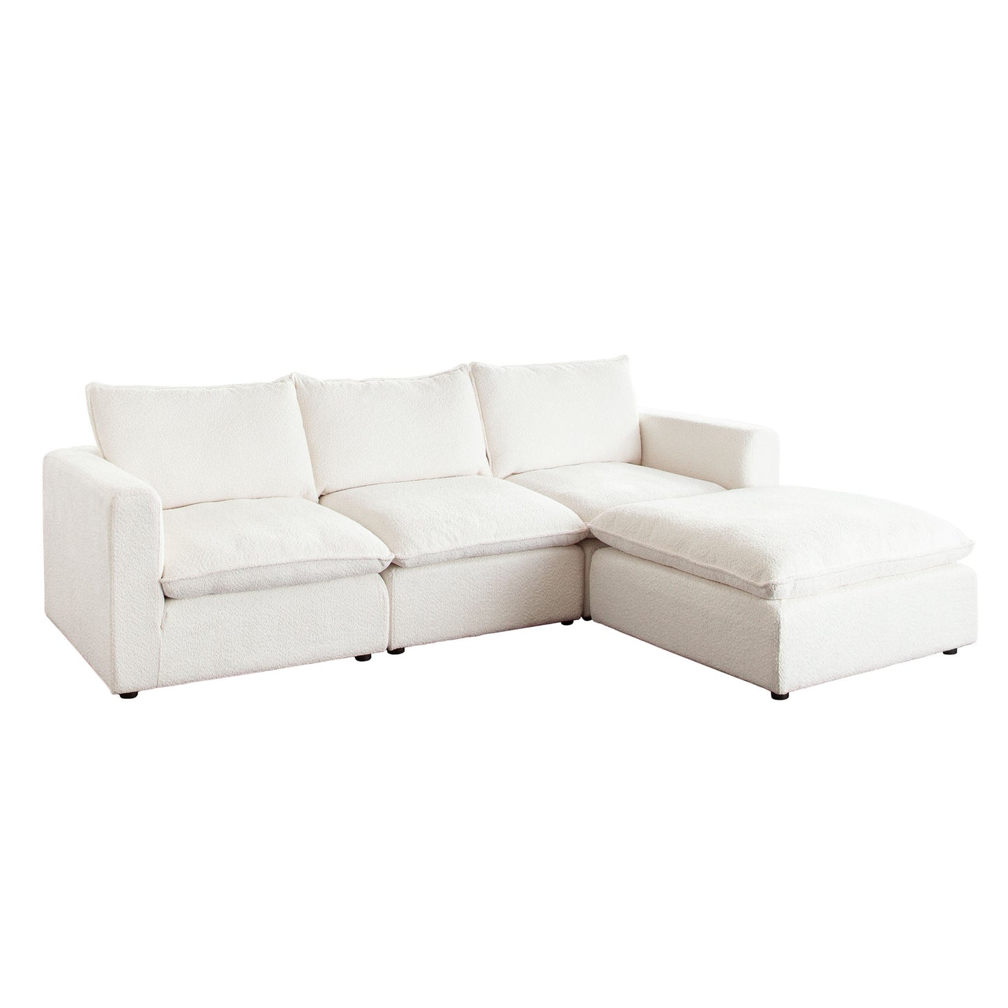 Ivy 4-Piece Reversible Modular Chaise Sectional in White Faux Shearling w/ Feather Down Seating by Diamond Sofa