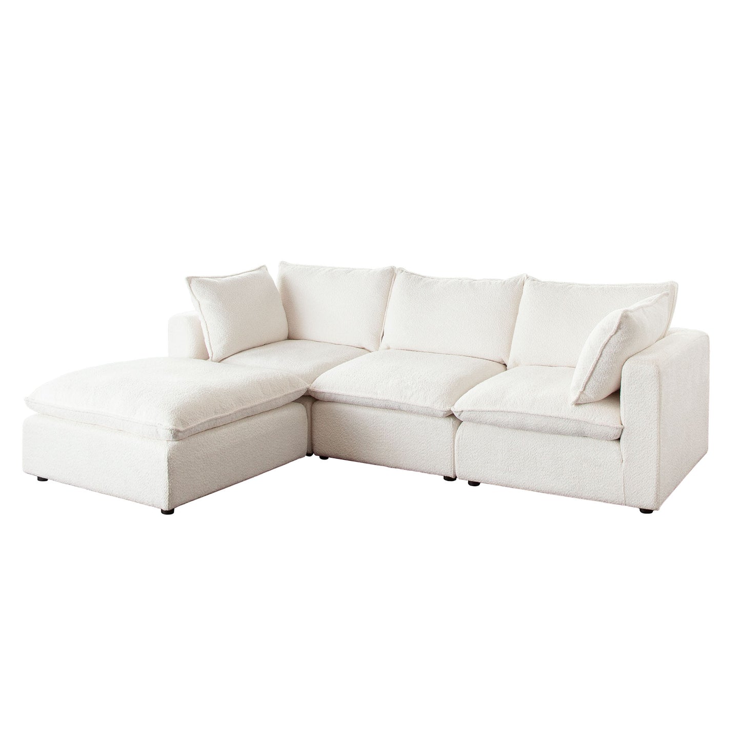 Ivy 4-Piece Reversible Modular Chaise Sectional in White Faux Shearling w/ Feather Down Seating by Diamond Sofa