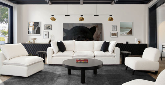 Ivy 3-Piece Modular Sofa in White Faux Shearling w/ Feather Down Seating by Diamond Sofa