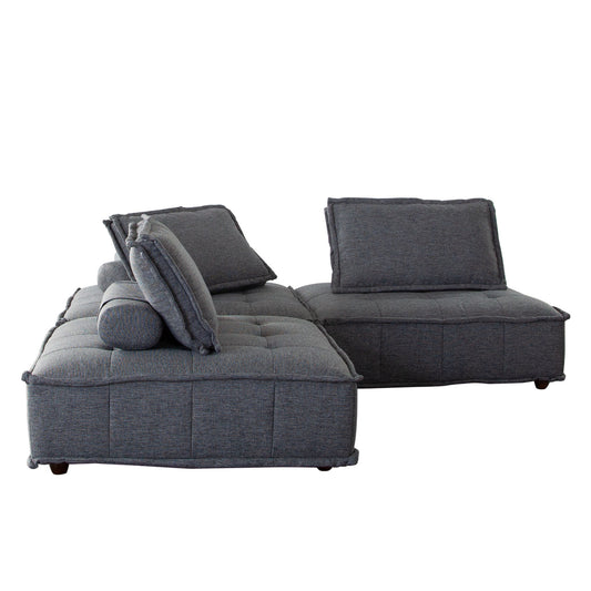 Platform 3-Piece Square Modular Lounger by Diamond Sofa Fabric w/ Bolstered, Non-Skid Backrest