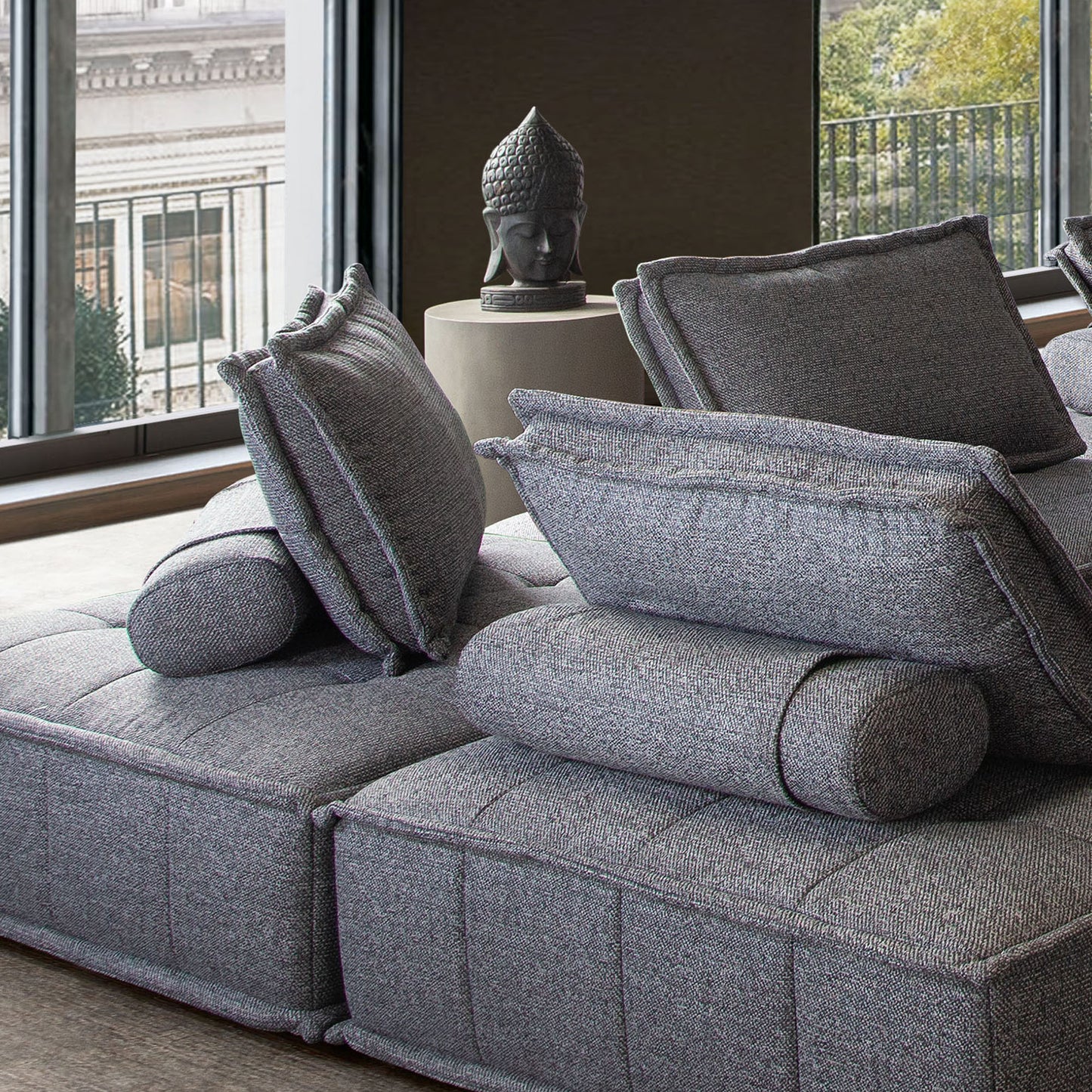 Platform 3-Piece Square Modular Lounger by Diamond Sofa Fabric w/ Bolstered, Non-Skid Backrest