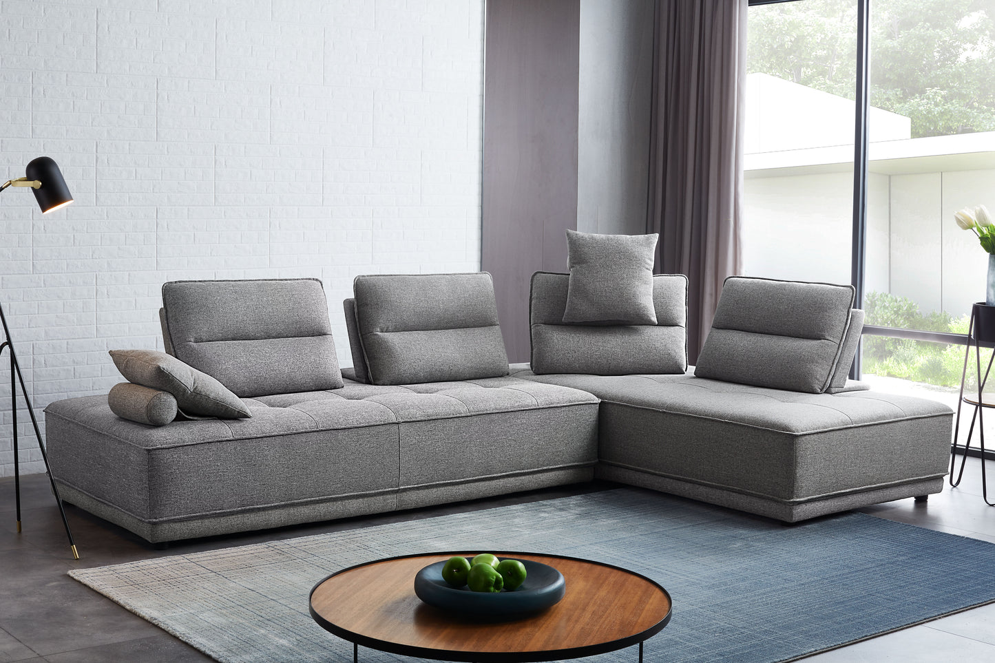 Slate 2PC Lounge Seating Platforms with Moveable Backrest Supports in Grey Polyester Fabric by Diamond Sofa