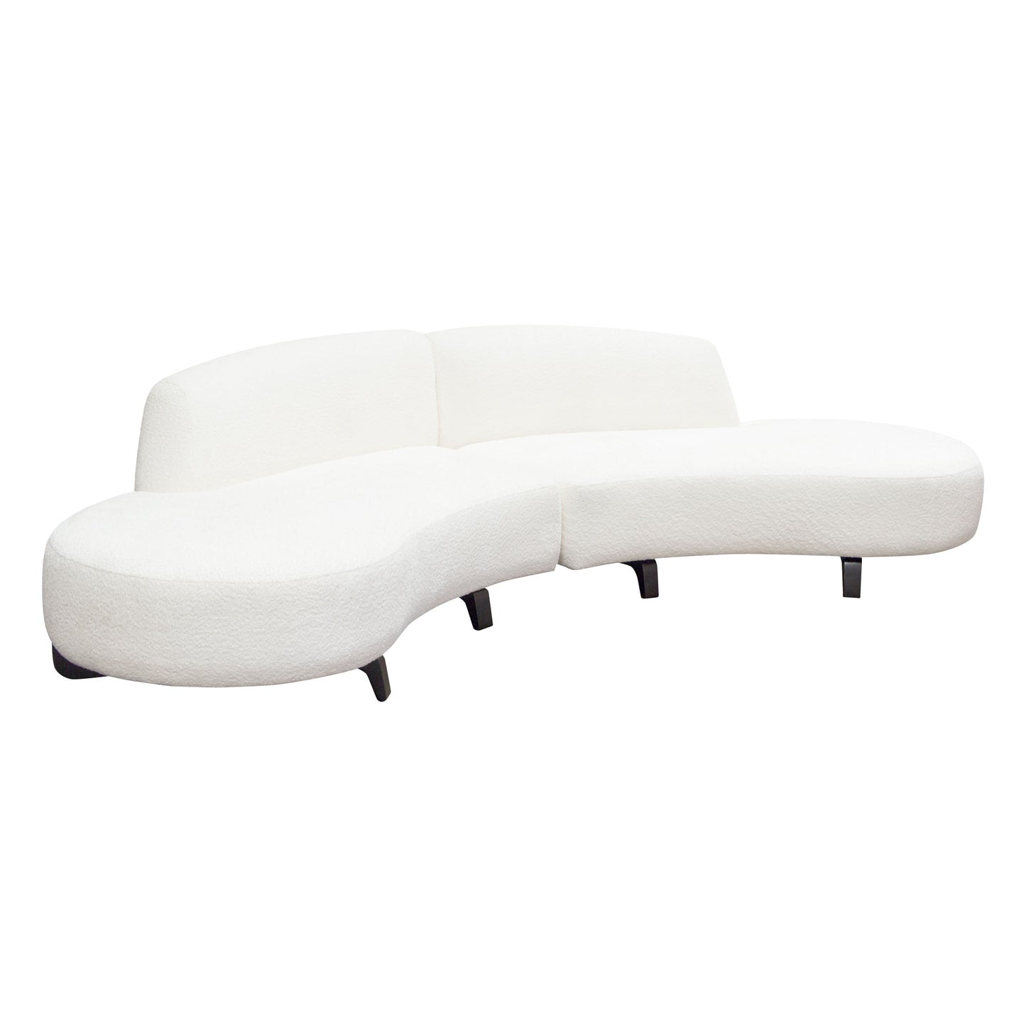 Vesper 2PC Modular Curved Armless Chaise in Faux White Shearling w/ Black Wood Leg Base by Diamond Sofa