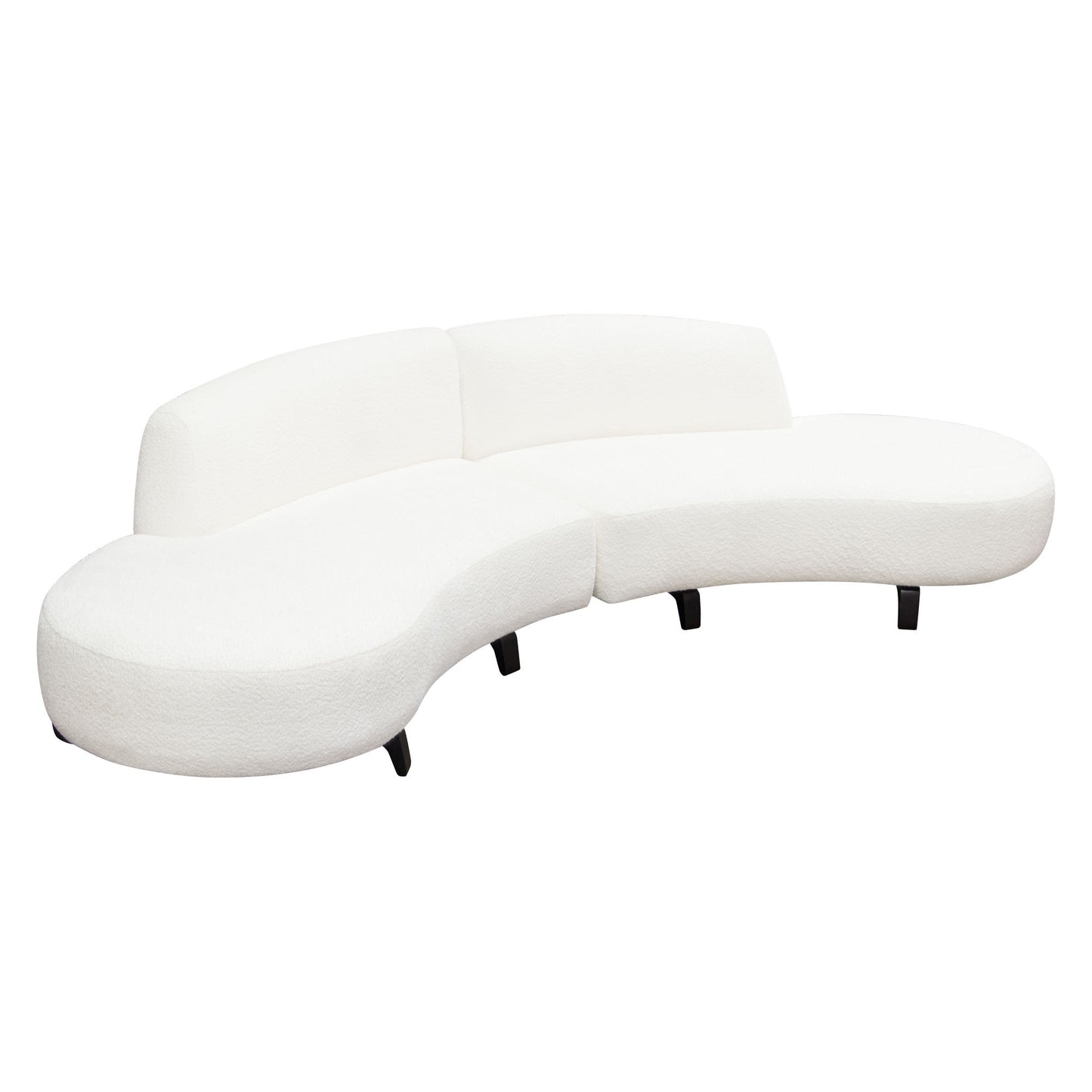 Vesper 2PC Modular Curved Armless Chaise in Faux White Shearling w/ Black Wood Leg Base by Diamond Sofa