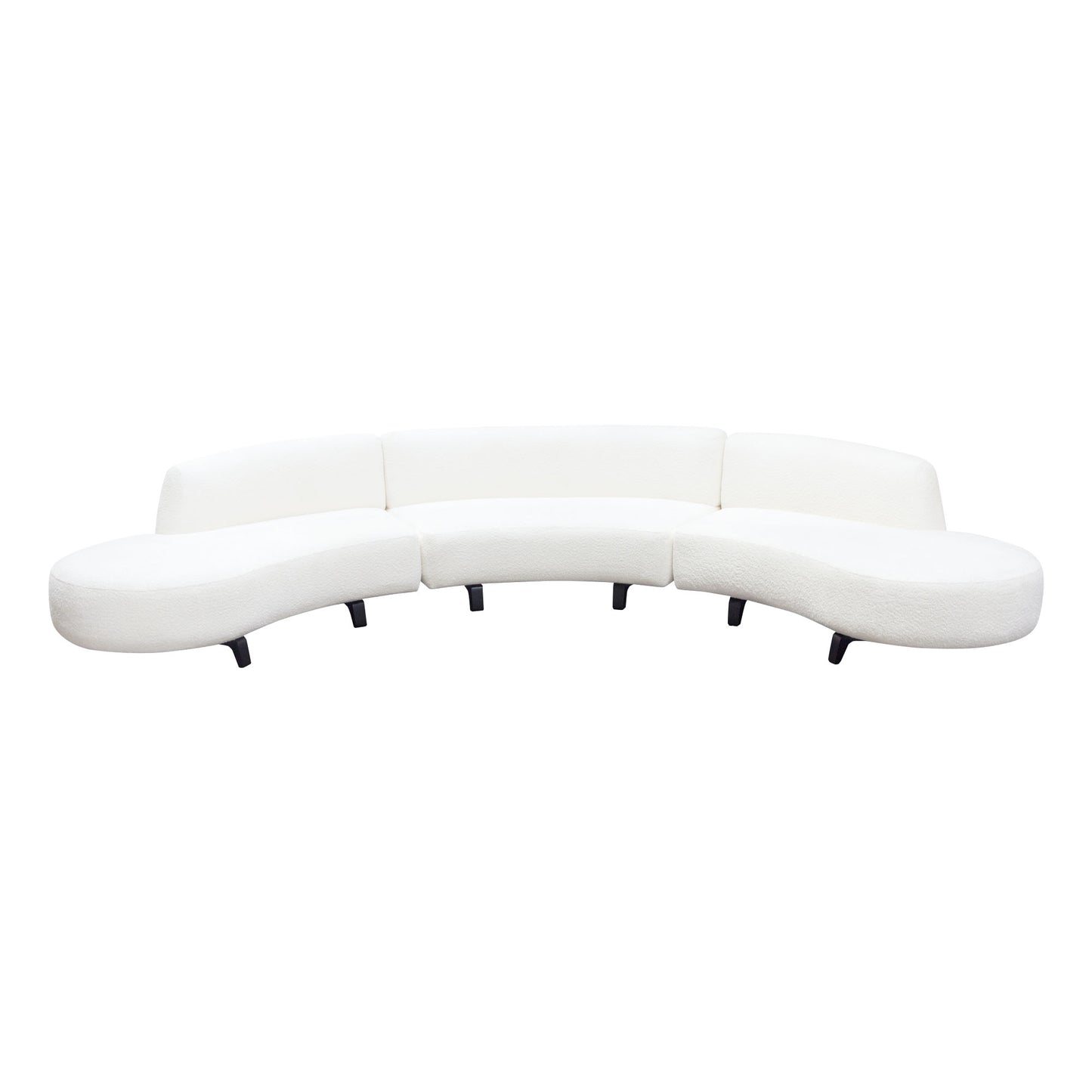 Vesper 3PC Modular Curved Armless Sofa & (2) Chaise in Faux White Shearling w/ Black Wood Leg Base by Diamond Sofa