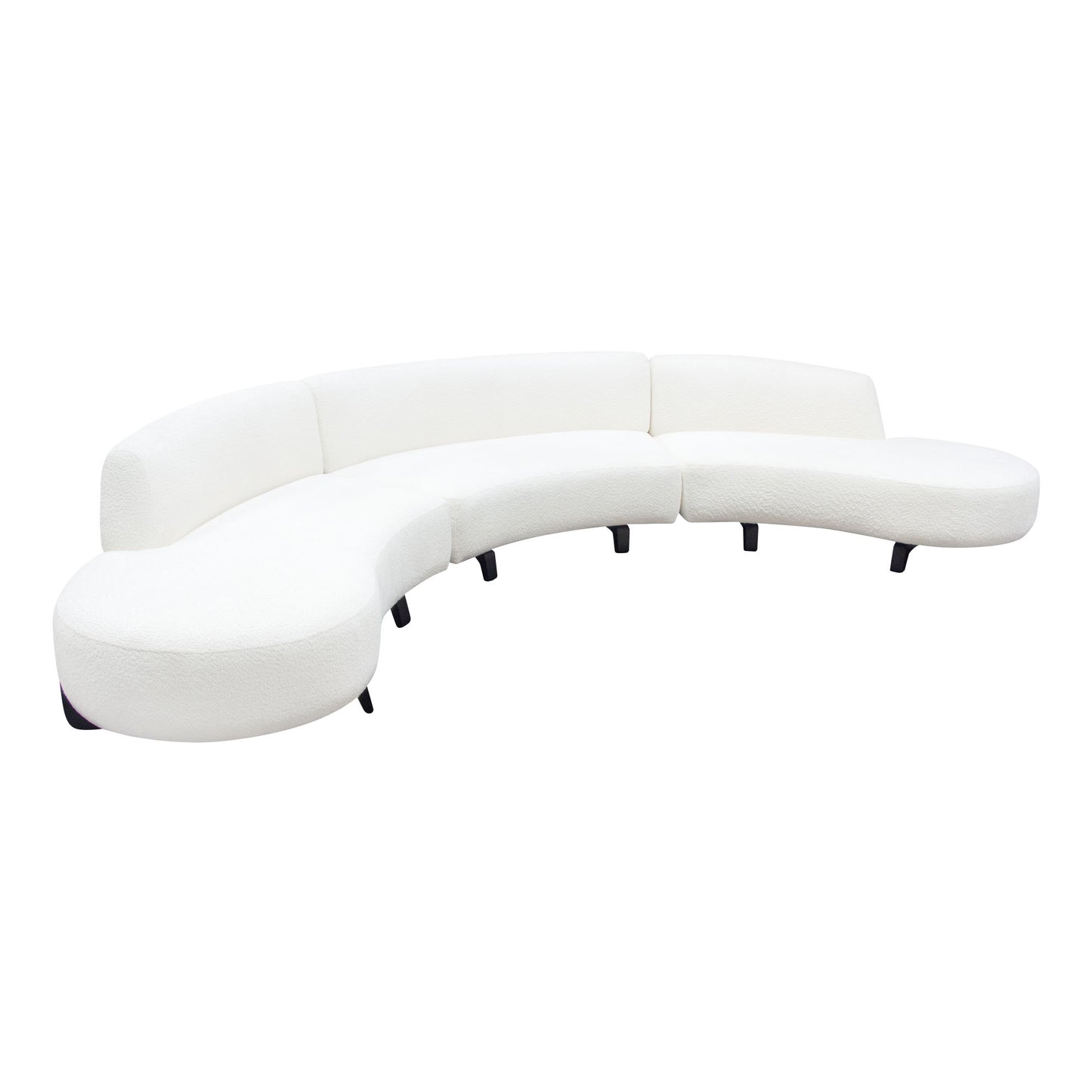 Vesper 3PC Modular Curved Armless Sofa & (2) Chaise in Faux White Shearling w/ Black Wood Leg Base by Diamond Sofa