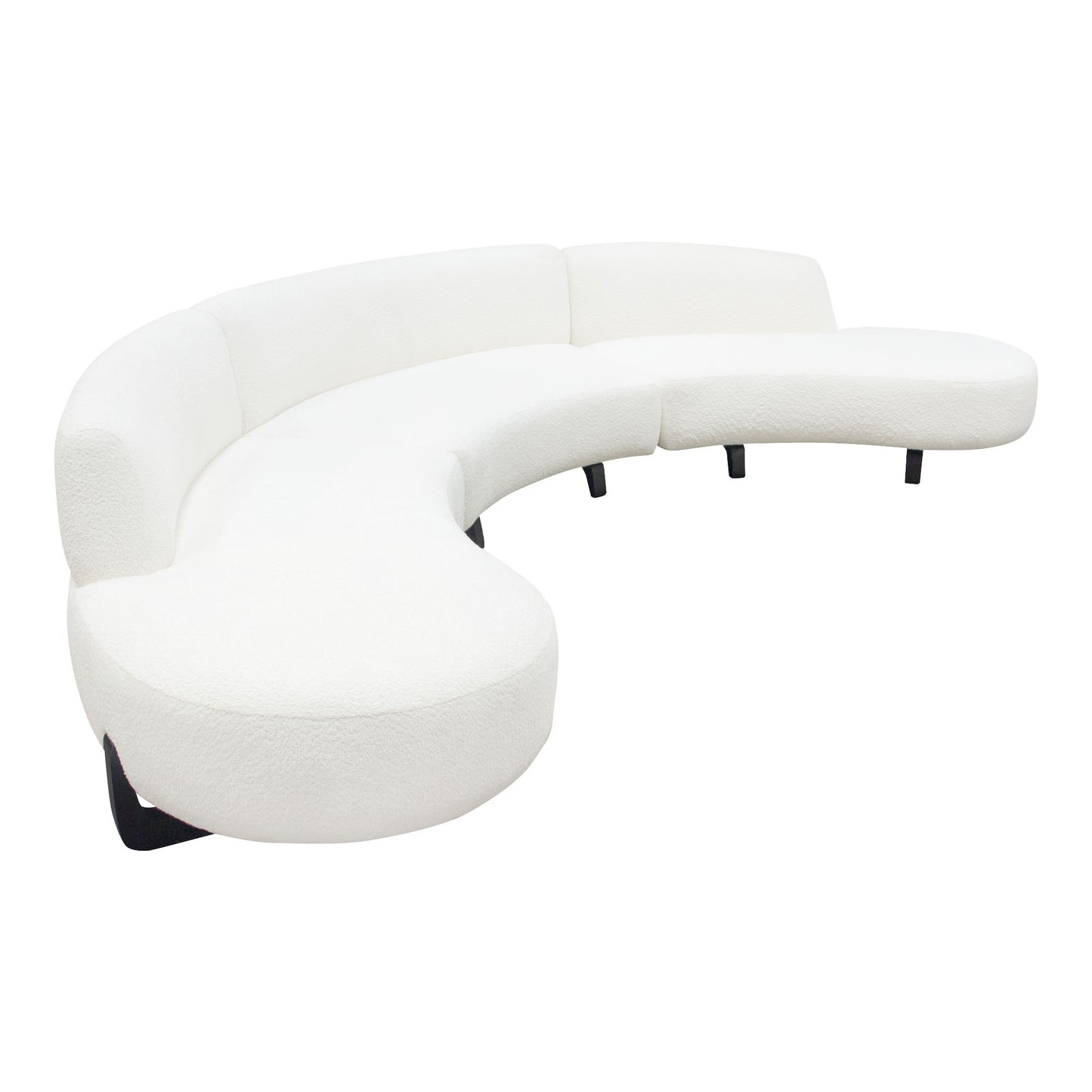 Vesper 3PC Modular Curved Armless Sofa & (2) Chaise in Faux White Shearling w/ Black Wood Leg Base by Diamond Sofa