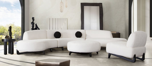 Vesper 3PC Modular Curved Armless Sofa & (2) Chaise in Faux White Shearling w/ Black Wood Leg Base by Diamond Sofa