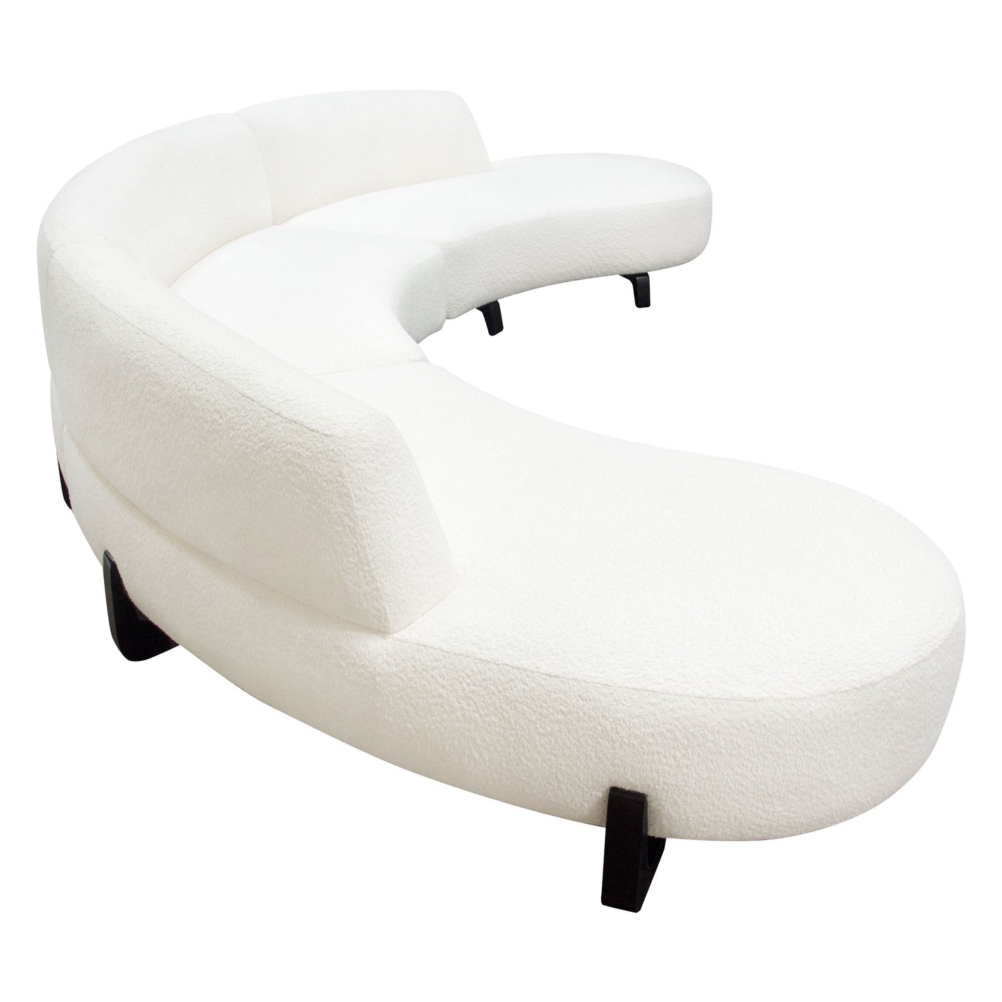 Vesper 3PC Modular Curved Armless Sofa & (2) Chaise in Faux White Shearling w/ Black Wood Leg Base by Diamond Sofa