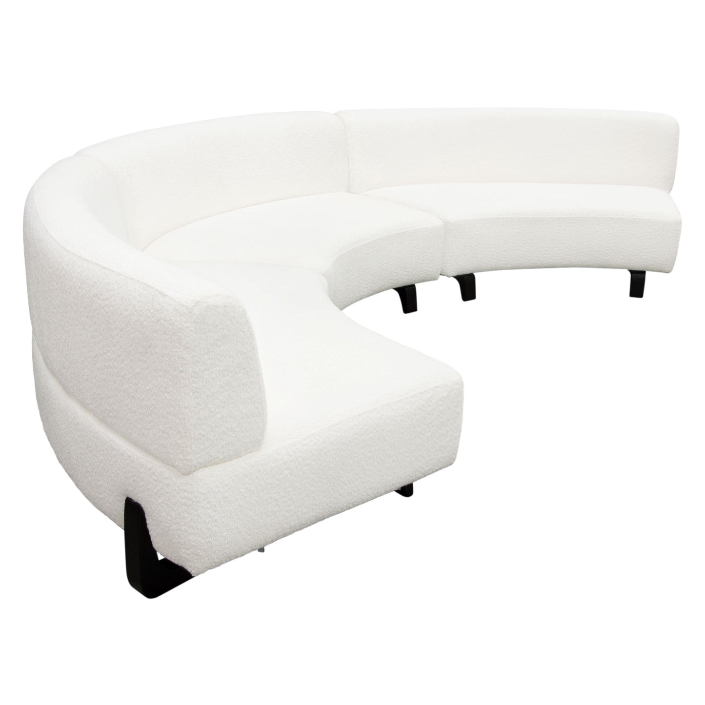 Vesper 3PC Modular Curved Armless Sofa in Faux White Shearling w/ Black Wood Leg Base by Diamond Sofa