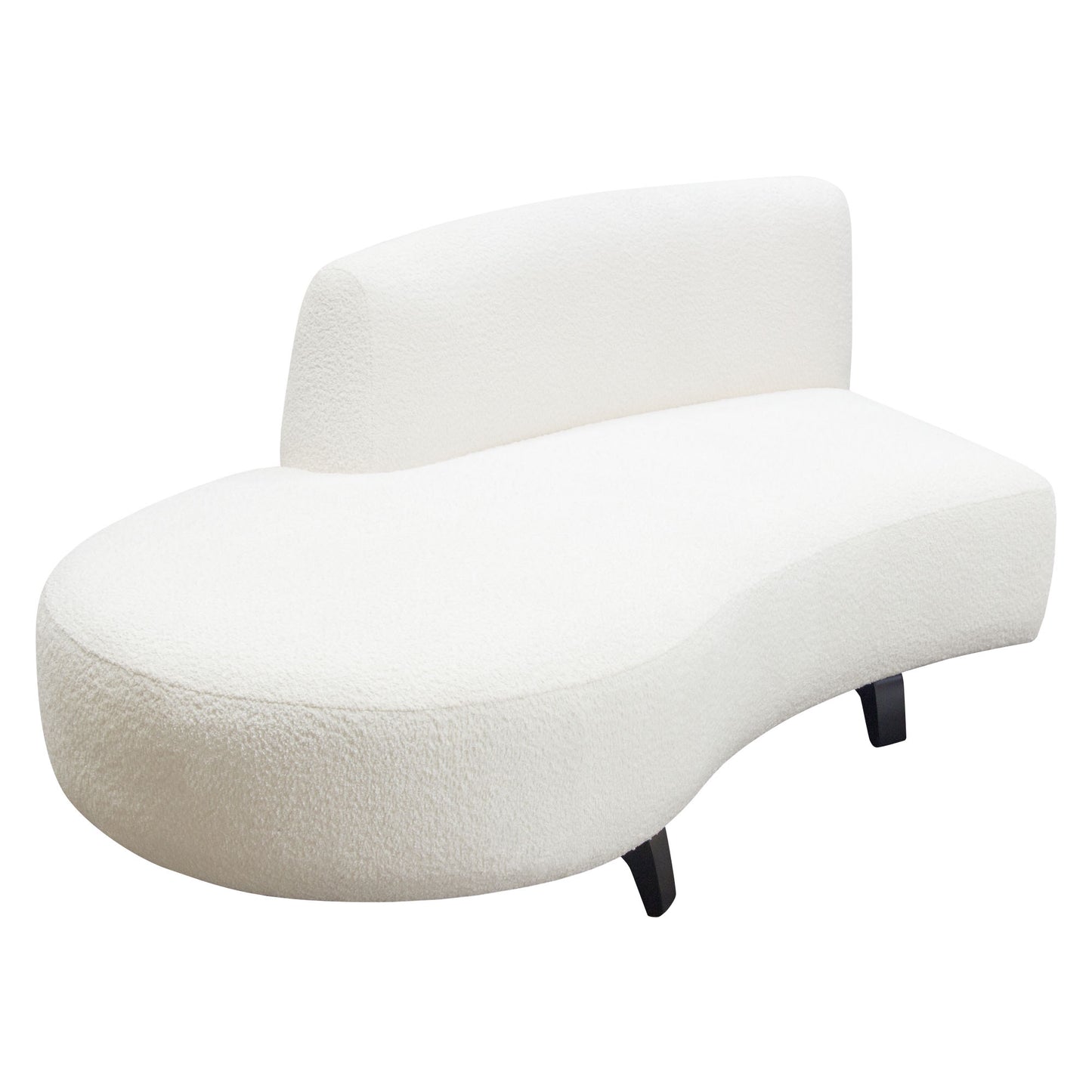 Vesper Curved Armless Left/Right Chaise in Faux White Shearling w/ Black Wood Leg Base by Diamond Sofa