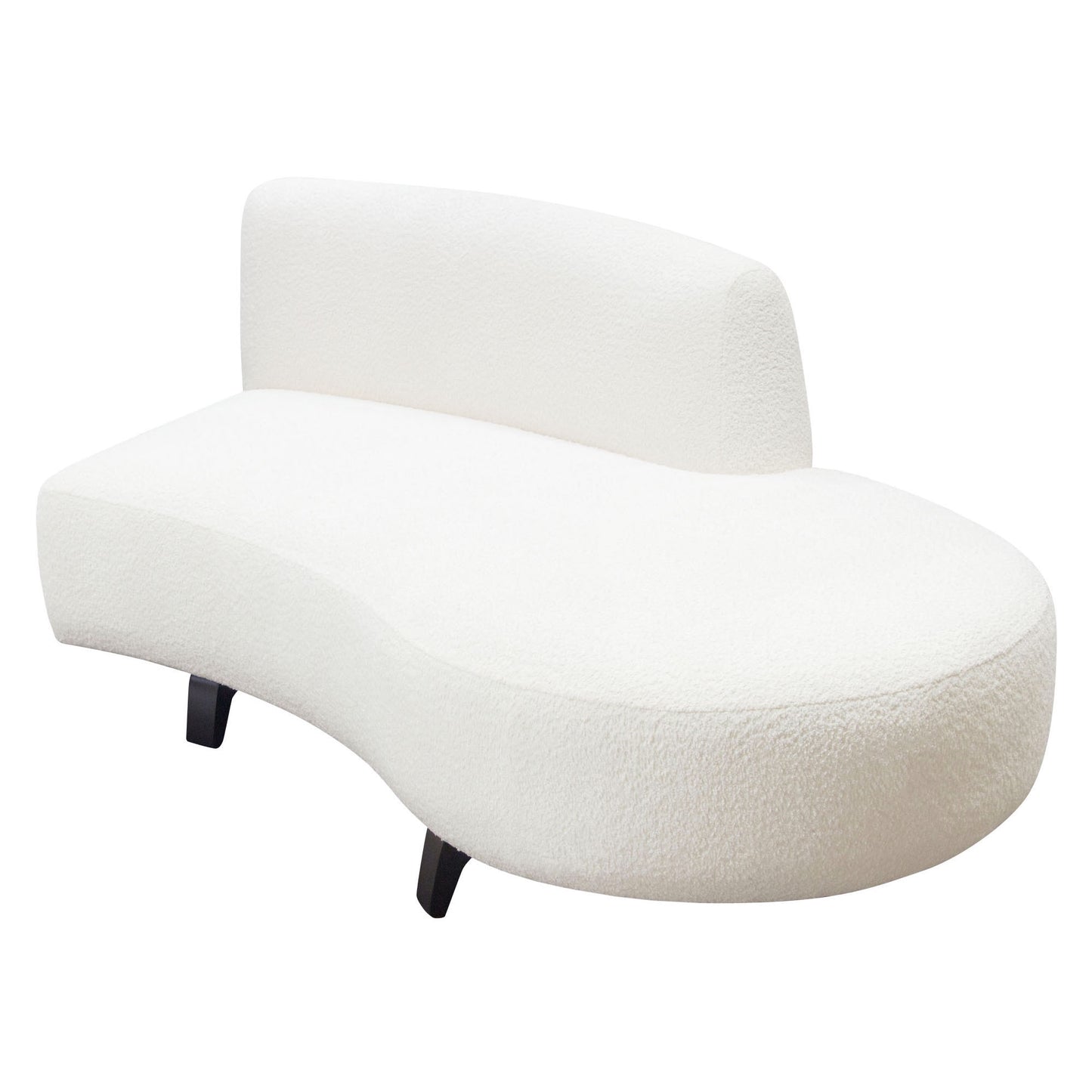 Vesper Curved Armless Left/Right Chaise in Faux White Shearling w/ Black Wood Leg Base by Diamond Sofa