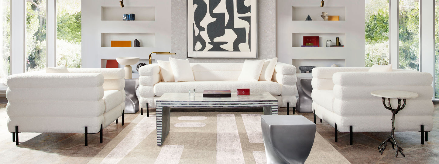 Vox Sofa in Faux White Shearling w/ Black Powder Metal Legs by Diamond Sofa VOXSOWH