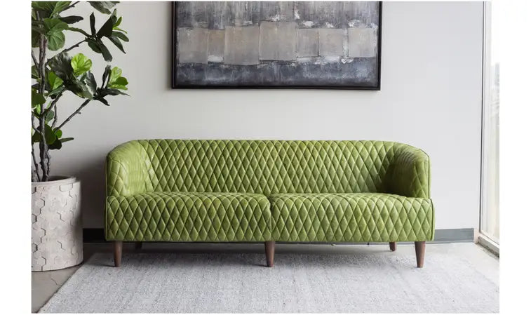 Moe's Home Magdelan Tufted Leather Sofa Jungle Grove Green Leather PK-1077-27