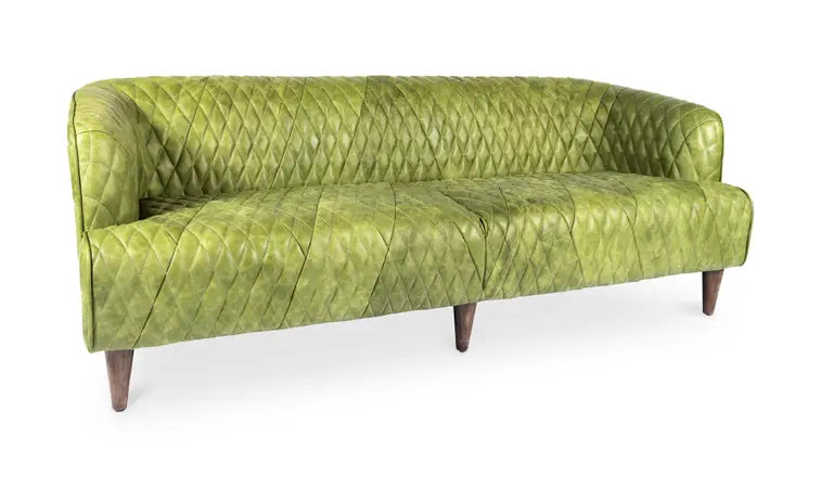 Moe's Home Magdelan Tufted Leather Sofa Jungle Grove Green Leather PK-1077-27