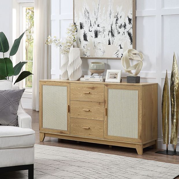 Manhattan Comfort Sheridan 59.05 Modern Cane Sideboard with Adjustable Shelves