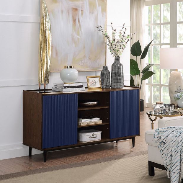 Manhattan Comfort Duane 59.05 Modern Ribbed Sideboard with Adjustable Shelves
