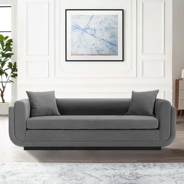 Manhattan Comfort Contemporary Edmonda Velvet Sofa with Pillows