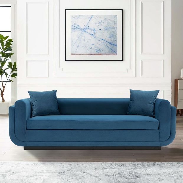 Manhattan Comfort Contemporary Edmonda Velvet Sofa with Pillows